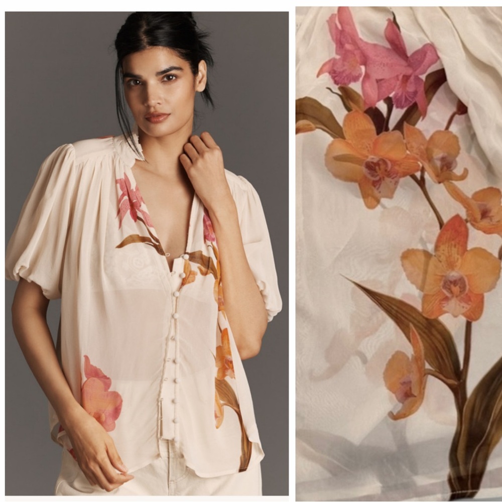 Anthropologie The Estela Sheer Floral Blouse Women’s Small